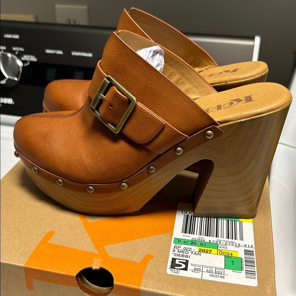 Kork-Ease Brown Leather Mules with Buckle